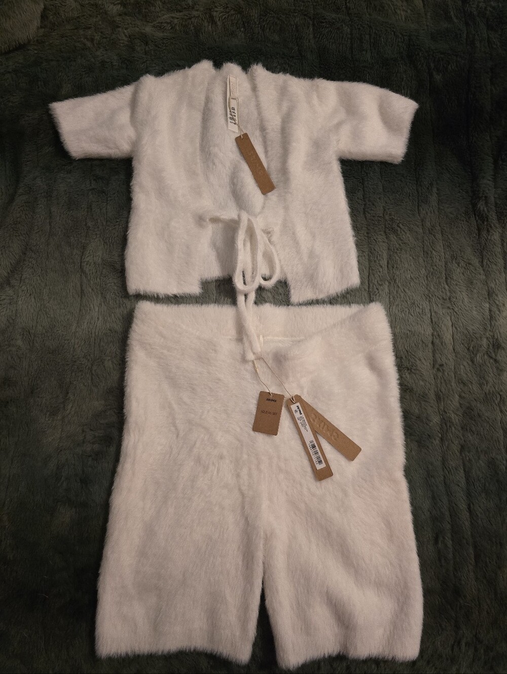 SKIMS Fuzzy Intimates Crop Top And Short Set - Soft White